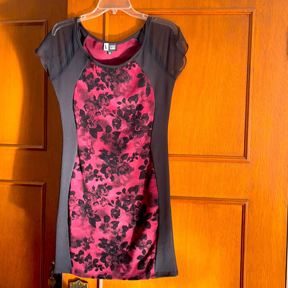 Cotton burgundy and black floral dress
